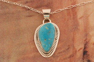 Genuine Kingman Turquoise Sterling Silver Navajo Pendant